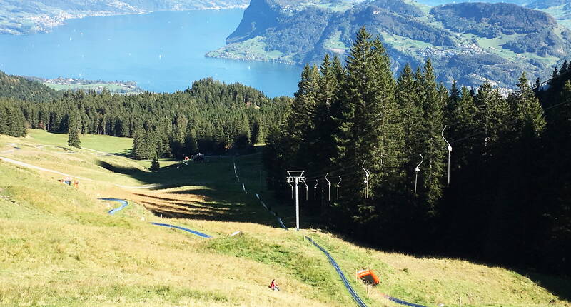 Die spektakuläre Fahrt auf der längsten Sommer-Rodelbahn der Schweiz beginnt in unmittelbarer Nähe der Bergstation Fräkmüntegg. Zahlreiche Steilkurven und «Drachenlöcher»-Tunnels im 1350 Meter langen Chromstahlkanal versprechen actionreiches Tempo und adrenalingeladenen Spass.