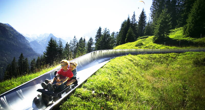 Buts d'excursion Berne – Excursion en famille sur la piste de luge d'été du lac d'Oeschinen. Une attraction pour petits et grands – que l'on soit seul ou à deux, c'est un vrai plaisir!