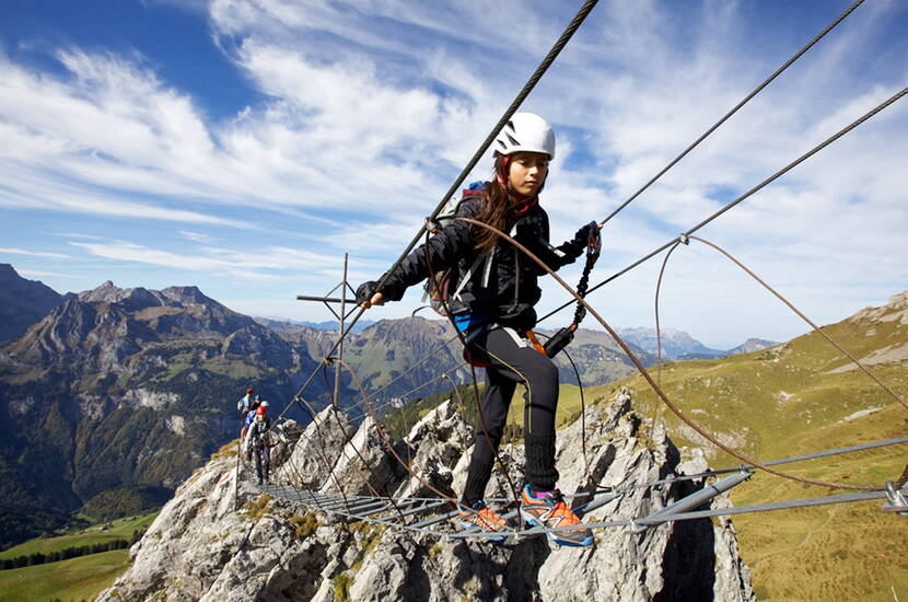 Zoom: Familienausflug Klettersteig-Eldorado.Engelberg ist ein Eldorado für Klettersteig-Freaks! Sechs spannende Eisenwege stehen für Klettersteig–Enthusiasten bereit, vier davon wurden im Brunnigebiet eingerichtet. 