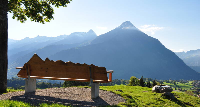 Familienausflug – Der Bänkli-Rundweg wurde bereits vor einigen Jahren ins Leben gerufen. Dieser Weg mit wechselnder Aussicht auf den See & die Berge, führt speziell aussehenden Sitzbänken entlang, bis hin zum schönsten Bänkli des Berner Oberlandes.